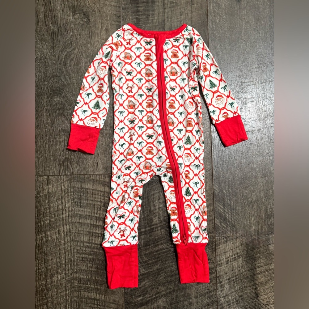 Bamboo Baby Sleepie Zippy Bow Christmas Print 6-12 month Red